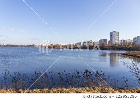 Shot of the modern city on the bank of the river Shot of the modern city on the bank of the river 122953280