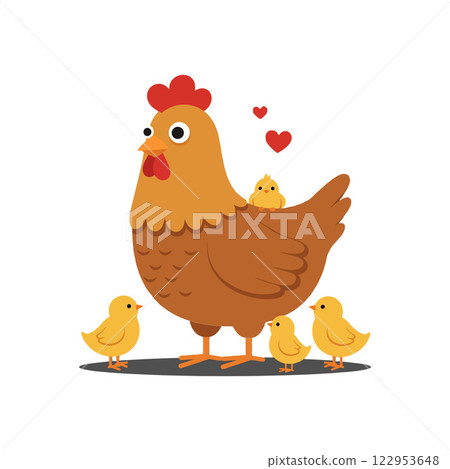 Chicken with Chicks in Flat Design Style Vector Art Chicken with Chicks in Flat Design Style Vector Art 122953648