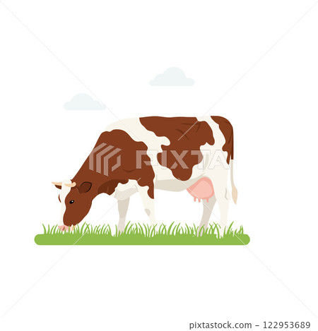 Cow grazing on grass in flat design style vector art 122953689