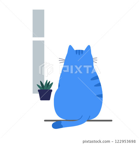 Blue cat sitting by window looking at plant vector illustration Blue cat sitting by window looking at plant vector illustration 122953698