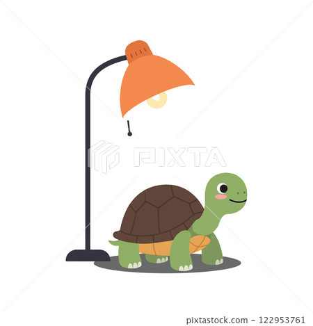Cute turtle under a lamp in flat vector art style 122953761