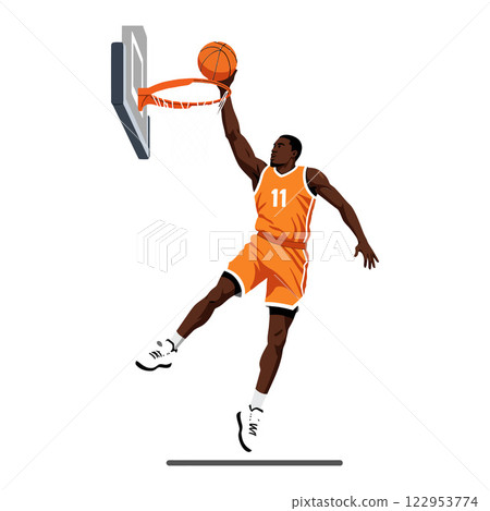 Dynamic basketball player dunking in flat vector illustration style 122953774