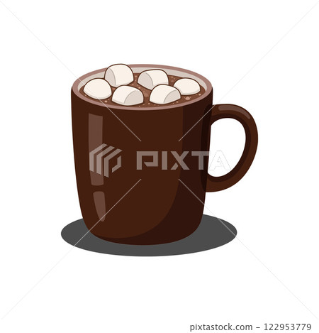 Hot chocolate mug filled with marshmallows in flat vector art 122953779