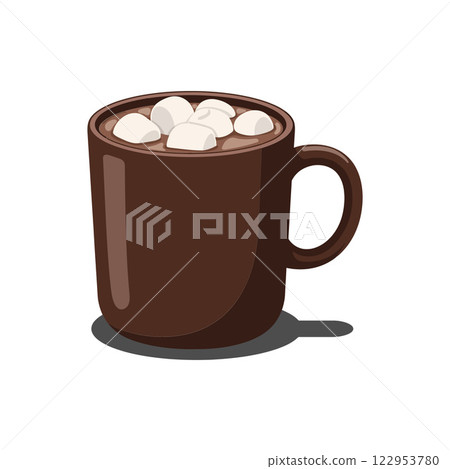 Hot chocolate mug with marshmallows in flat vector art style 122953780
