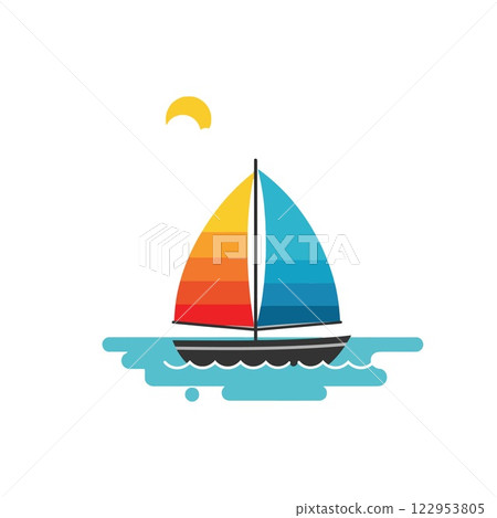 Colorful sailing boat on water in minimal flat vector art 122953805