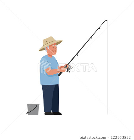 Fisherman in flat design style holding fishing rod vector art Fisherman in flat design style holding fishing rod vector art 122953832