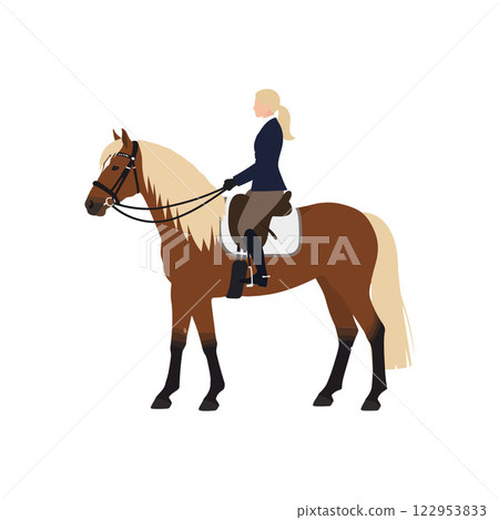 Horse and rider in motion showcasing flat vector illustration style 122953833
