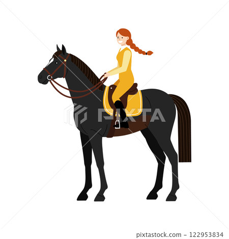 Black horse with rider in flat style vector art illustration Black horse with rider in flat style vector art illustration 122953834