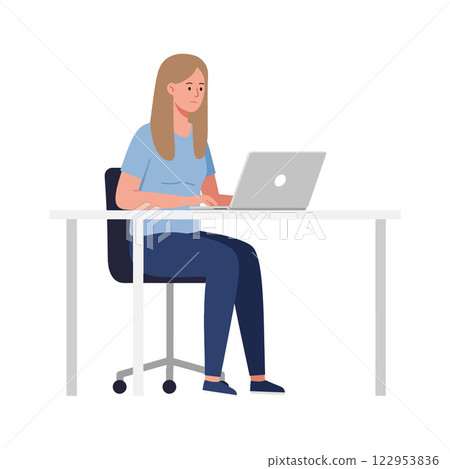 Woman working on laptop in flat design vector illustration Woman working on laptop in flat design vector illustration 122953836