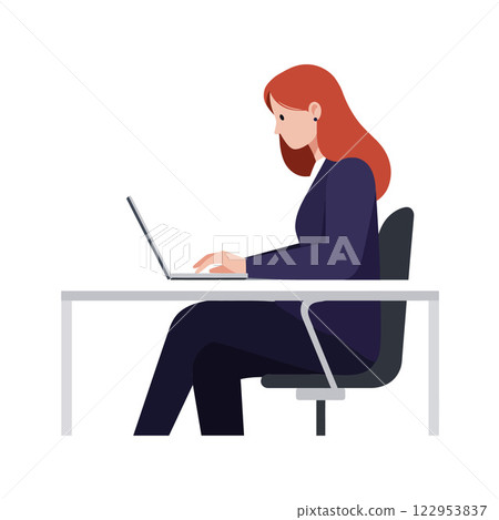 Woman working on laptop in minimal style vector illustration Woman working on laptop in minimal style vector illustration 122953837