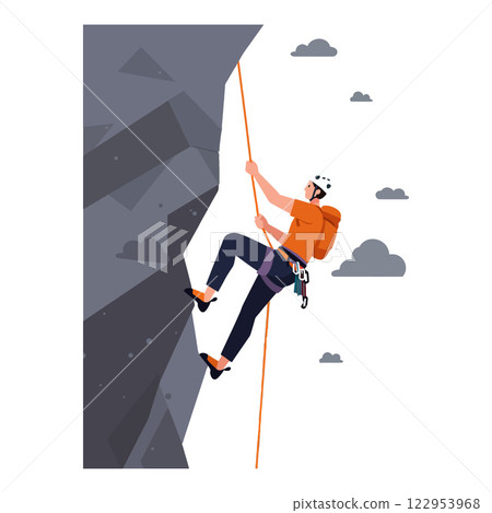 Climber ascending steep rock face in flat design style showcasing determination and adventure vector art Climber ascending steep rock face in flat design style showcasing determination and adventure vector art 122953968
