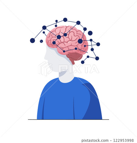 Brain illustration depicting neural connections in a flat minimal style vector art Brain illustration depicting neural connections in a flat minimal style vector art 122953998