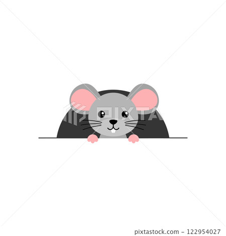 Cute cartoon mouse character peeking out with flat design style in vibrant colors vector illustration Cute cartoon mouse character peeking out with flat design style in vibrant colors vector illustration 122954027