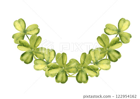 Clover Watercolor Horizontal composition. Lucky Shamrock with four leaves. Patricks day clipart isolated on a white background. four leaves. Celtic symbol, design element for cards and packaging. Clover Watercolor Horizontal composition. Lucky Shamrock with four leaves. Patricks day clipart isolated on a white background. four leaves. Celtic symbol, design element for cards and packaging. 122954162