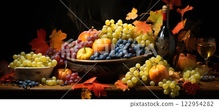 cornucopia, thanksgiving harvest halloween autumn fall, ai 122954282