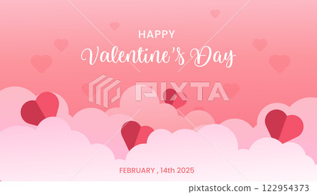 Happy Valentine's day banner design with paper cut cloud style border frame decoration.Vector illustration. Happy Valentine's day banner design with paper cut cloud style border frame decoration.Vector illustration. 122954373
