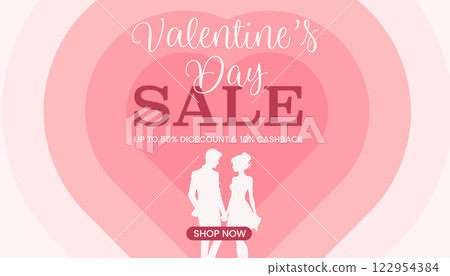 Valentine's day sale banner with romantic couple and heart background Valentine's day sale banner with romantic couple and heart background 122954384