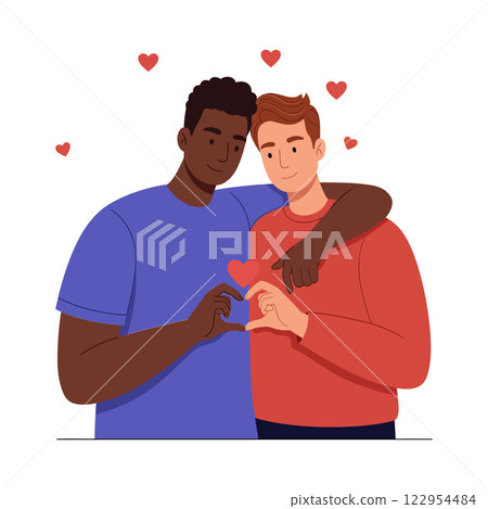 Two men forming a heart shape with hands in a flat and colorful style vector illustration 122954484