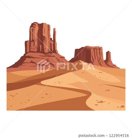 Desert landscape with rock formations in flat design style showcasing warm colors in vector art 122954516