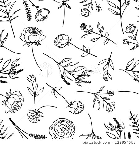 Seamless Botanical Floral Pattern Hand Drawn...-插圖素材 [122954593] - PIXTA圖庫