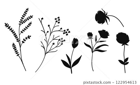 Silhouette Floral Collection for Wedding Invitations. Vector illustration	 122954613