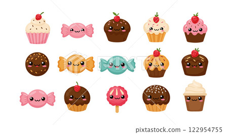 Cute and colorful dessert characters in flat design style for delightful vector art Cute and colorful dessert characters in flat design style for delightful vector art 122954755