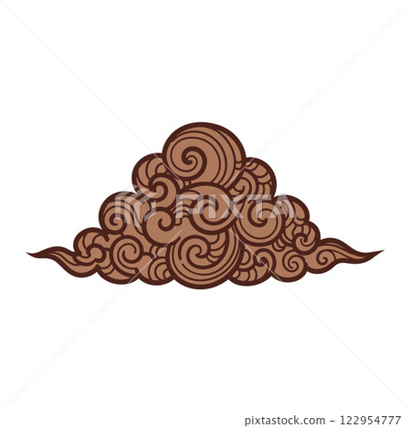 Brown swirling cloud design in detailed flat style showcasing elegant curves and patterns in vector art Brown swirling cloud design in detailed flat style showcasing elegant curves and patterns in vector art 122954777