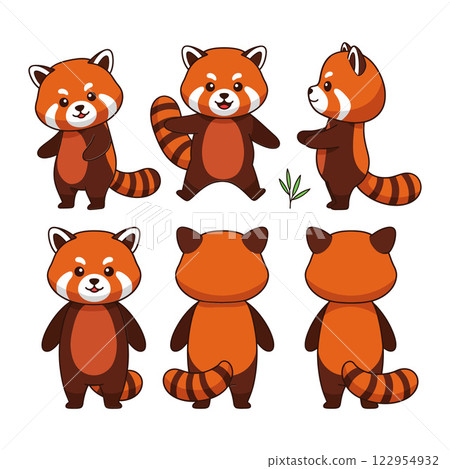 Cute red panda character design in playful poses with flat colors and minimal details vector illustration Cute red panda character design in playful poses with flat colors and minimal details vector illustration 122954932
