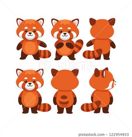 Cute red panda character design in flat style showcasing multiple views, delightful vector art Cute red panda character design in flat style showcasing multiple views, delightful vector art 122954933