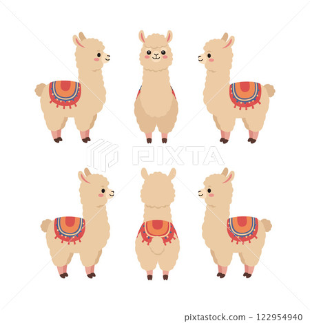 Cute llamas in various poses showcasing detailed flat design style vector illustration Cute llamas in various poses showcasing detailed flat design style vector illustration 122954940