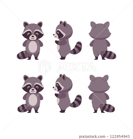 Cute raccoon character showing different poses in flat design style vector illustration Cute raccoon character showing different poses in flat design style vector illustration 122954943
