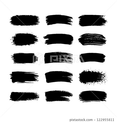 Set of hand-painted brush strokes in black ink. Perfect for digital design, branding, and artistic projects. 122955811