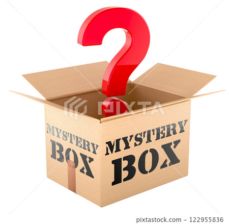 Mystery box with question inside, 3D rendering Mystery box with question inside, 3D rendering 122955836
