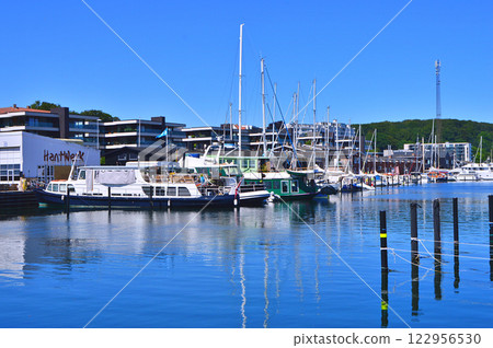 Aarhus yacht harbor with yacht in the water, Denmark 122956530