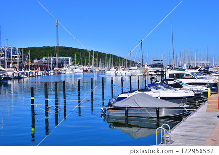 Aarhus yacht harbor with yacht in the water 122956532
