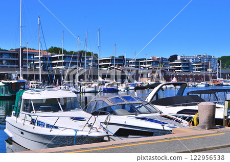 Aarhus yacht harbor with yacht in the water, Denmark Aarhus yacht harbor with yacht in the water, Denmark 122956538