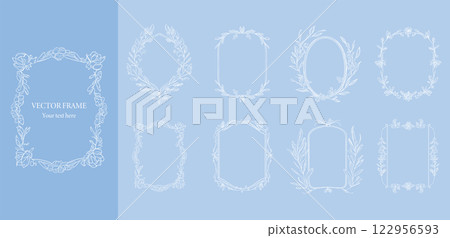 An elegant floral frame set. Line art, white 122956593