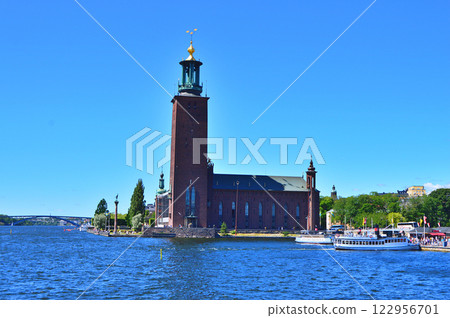 Old beautiful buildings in the Riddarholmen was the first settled part of Stockholm from the 12th centery, Sweden 122956701