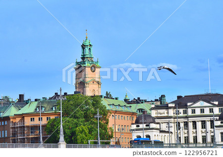 Architecture in the centre of Stockholm Sweden. Stockholm is the capital of Sweden and the most populous city in Scandinavia and a popular touristic destination. Seagull Architecture in the centre of Stockholm Sweden. Stockholm is the capital of Sweden and the most populous city in Scandinavia and a popular touristic destination. Seagull 122956721