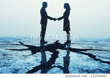 Business partnership on fragile ground with cracks 122956861