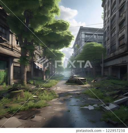 Overgrown Post-Apocalyptic Urban Street 122957238