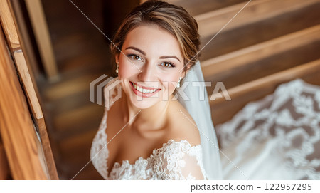 Young bride in a white wedding dress 122957295
