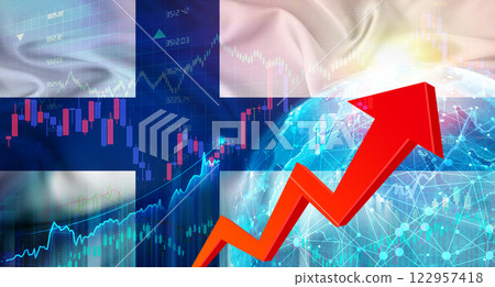 Global financial growth with Finland flag. Financial growth with Finland flag on economic background Global financial growth with Finland flag. Financial growth with Finland flag on economic background 122957418