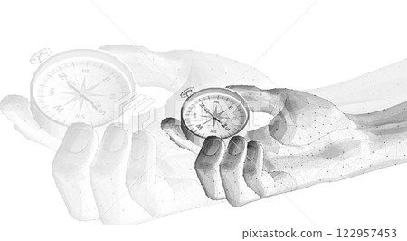 Compass in digital hand. business strategic explorer, Vision crisis, Mission path, Agency creative 122957453