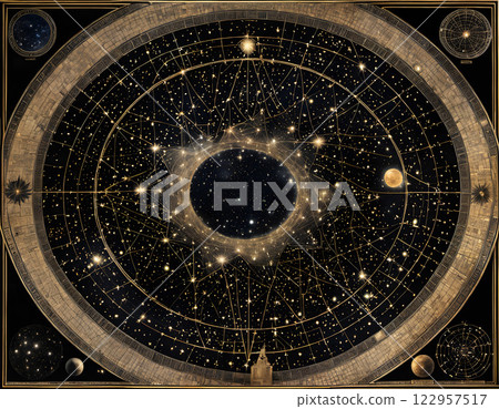 Intricate Celestial Map with Golden Constellations Intricate Celestial Map with Golden Constellations 122957517