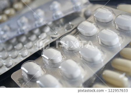 Prescription medication displayed in organized packaging 122957633