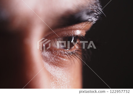 Close-up view of a person's eye highlighting emotion and detail Close-up view of a person's eye highlighting emotion and detail 122957732