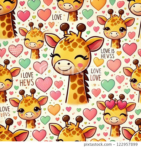 Cute giraffe surrounded by hearts 122957899