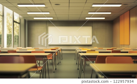 In The Hazy Ambiance Of The Vacant Classroom - This Phrase Portrays The Setting Of An Empty Classroom With A Slightly Unclear Or Indistinct Atmosphere. 122957934