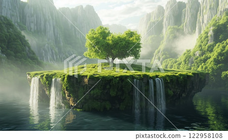 Green Island Forest: Tree, Mountains, Green Grass, Waterfall - Stunning 3d Landscape With Waterfalls, Trees, And Mountains Green Island Forest: Tree, Mountains, Green Grass, Waterfall - Stunning 3d Landscape With Waterfalls, Trees, And Mountains 122958108